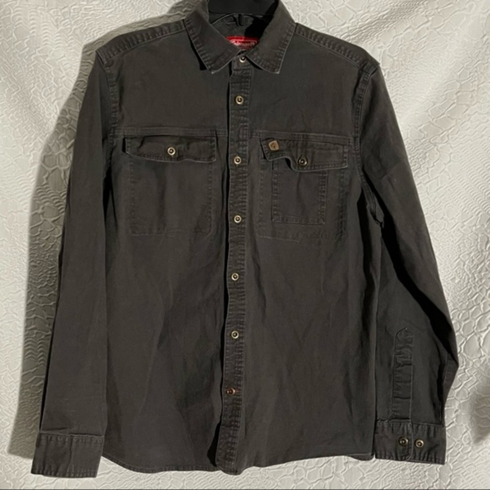 EUC! Coleman Faded Black a button down Pocket Collared long Sleeve Thick Shirt